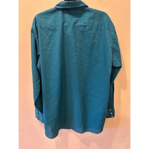 H Bar C California Ranchwear Long Tail Turquoise Button-Up Pearl Snap Western - Picture 2 of 5